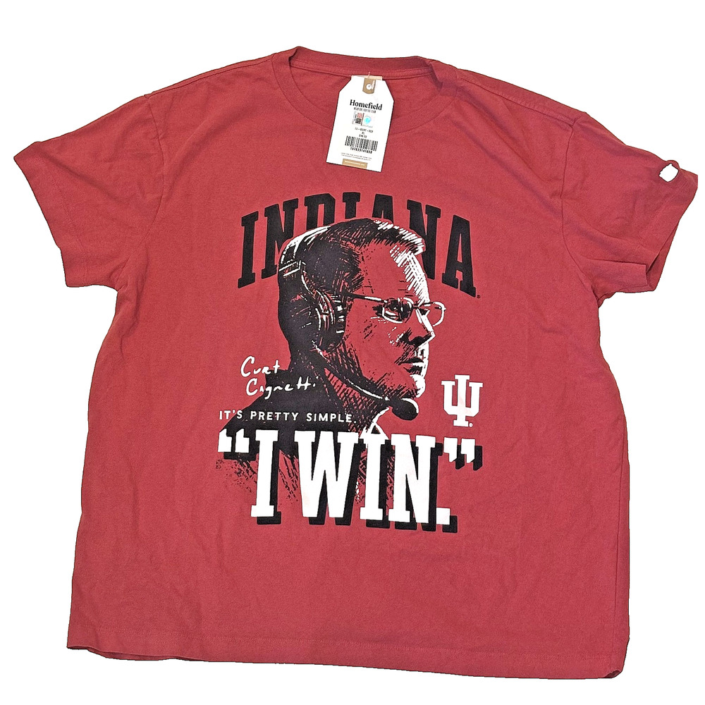 HOMEFIELD CURT CIGNETTI INDIANA HOOSIERS CRIMSON I WIN SHORT SLEEVE TEE SHIRT XL